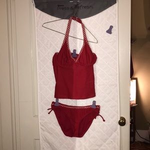 Red and White Jag Tankini Swimsuit 34D/small